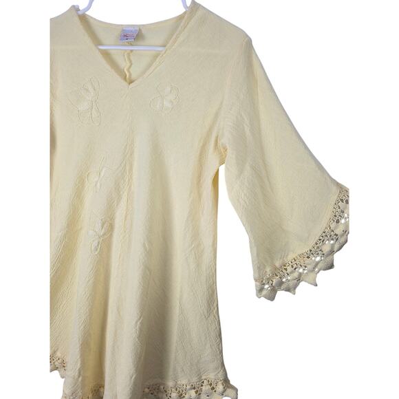 Manta Del Lago Coastal Dress M Womens Yellow Lace Embroidered Cottage Core - Picture 2 of 6